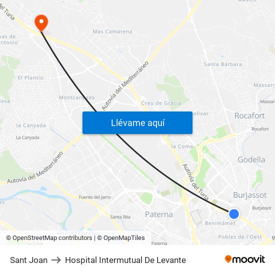 Sant Joan to Hospital Intermutual De Levante map