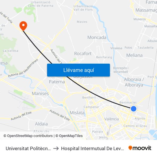 Universitat Politècnica to Hospital Intermutual De Levante map