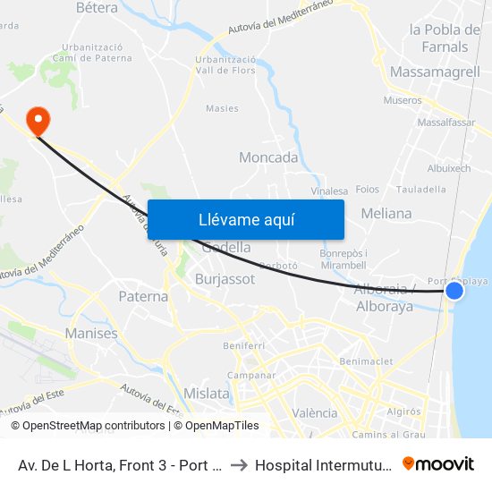 Av. De L Horta, Front 3 - Port Saplaya [Alboraia] to Hospital Intermutual De Levante map