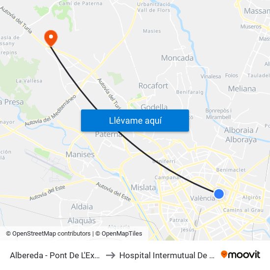 Albereda to Hospital Intermutual De Levante map