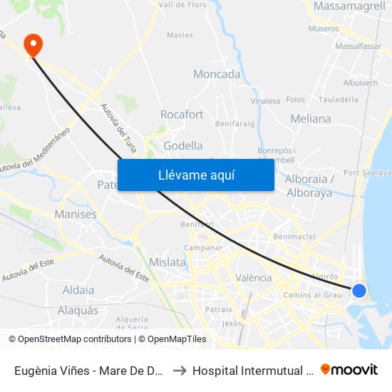 Eugènia Viñes - Mare De Déu Del Sufragi to Hospital Intermutual De Levante map