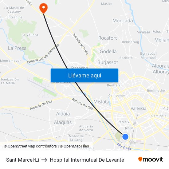 Sant Marcel·Lí to Hospital Intermutual De Levante map