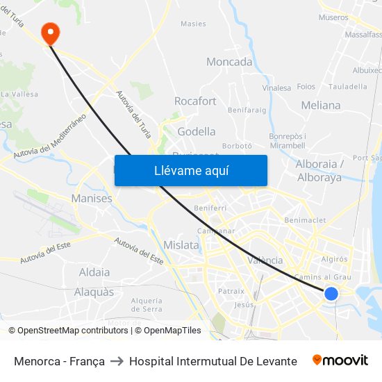 Menorca - França to Hospital Intermutual De Levante map