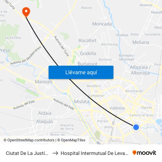 Ciutat De La Justícia to Hospital Intermutual De Levante map