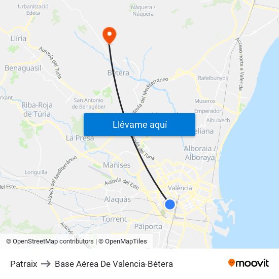 Patraix to Base Aérea De Valencia-Bétera map