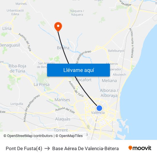 Pont De Fusta(4) to Base Aérea De Valencia-Bétera map
