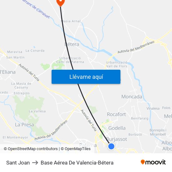 Sant Joan to Base Aérea De Valencia-Bétera map