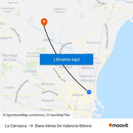 La Carrasca to Base Aérea De Valencia-Bétera map