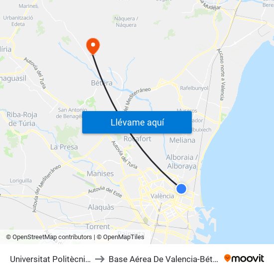 Universitat Politècnica to Base Aérea De Valencia-Bétera map