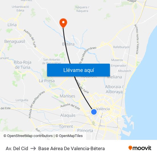Av. Del Cid to Base Aérea De Valencia-Bétera map