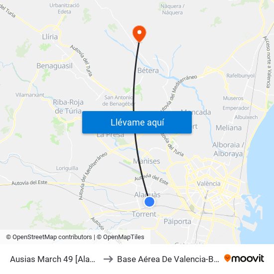 Ausias March 49 [Alaquàs] to Base Aérea De Valencia-Bétera map
