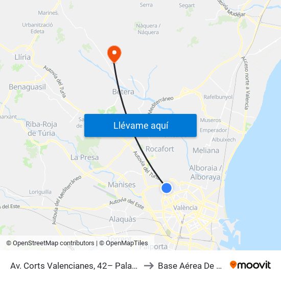 Av. Corts Valencianes, 42– Palau De Congressos [València] to Base Aérea De Valencia-Bétera map