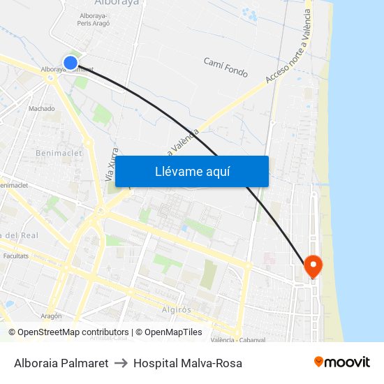 Alboraia Palmaret to Hospital Malva-Rosa map