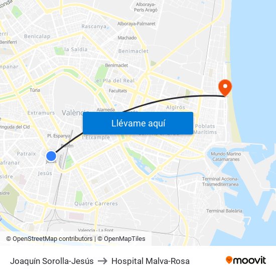 Joaquín Sorolla-Jesús to Hospital Malva-Rosa map