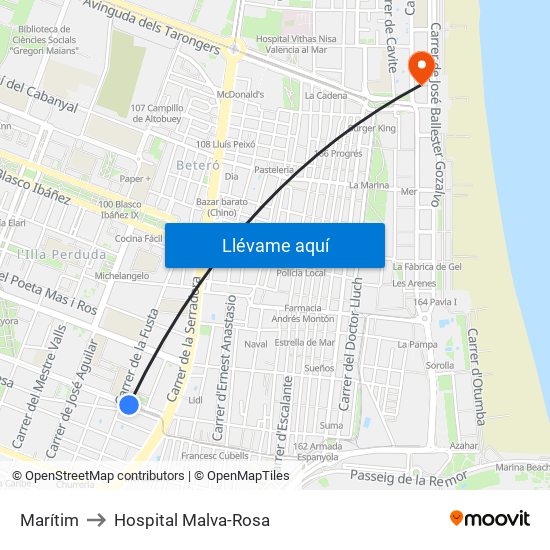 Marítim to Hospital Malva-Rosa map