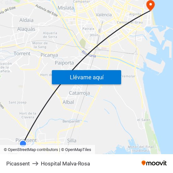 Picassent to Hospital Malva-Rosa map