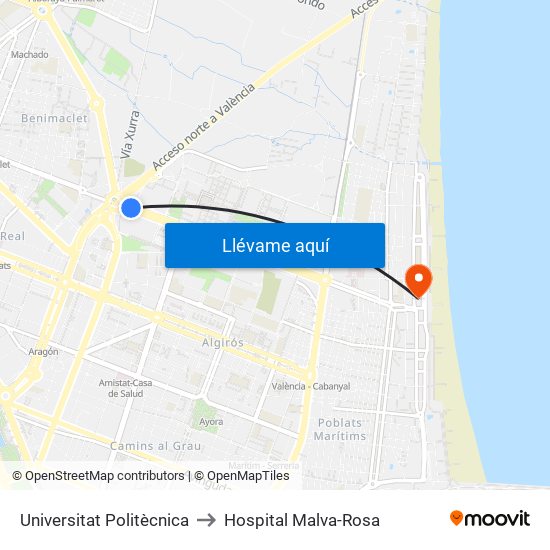 Universitat Politècnica to Hospital Malva-Rosa map