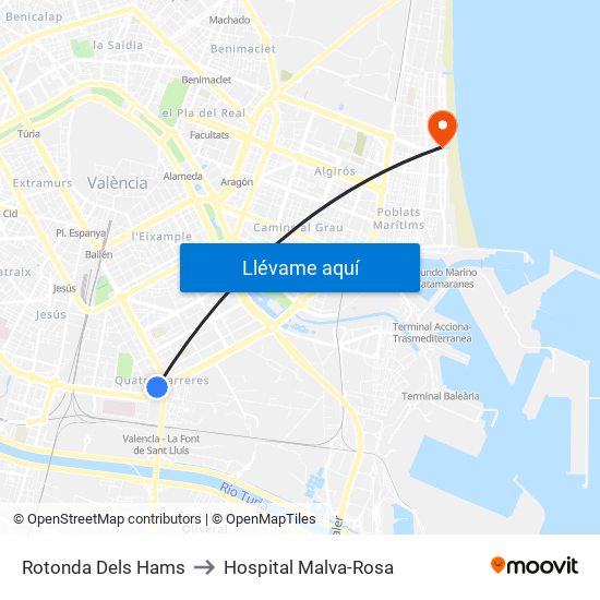 Rotonda Dels Hams to Hospital Malva-Rosa map