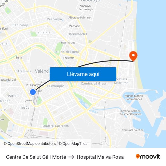 Centre De Salut Gil I Morte to Hospital Malva-Rosa map