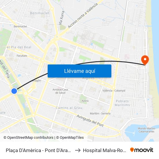 Plaça Amèrica to Hospital Malva-Rosa map