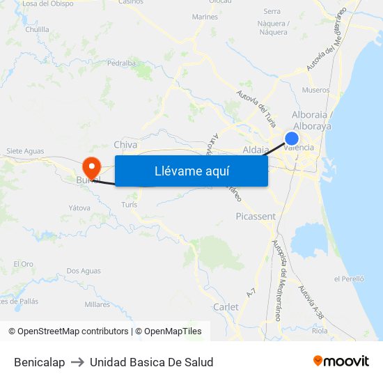 Benicalap to Unidad Basica De Salud map