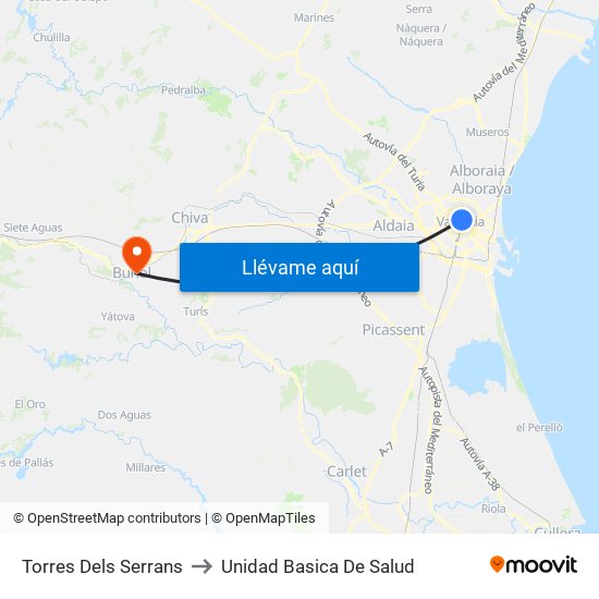 Torres Dels Serrans to Unidad Basica De Salud map
