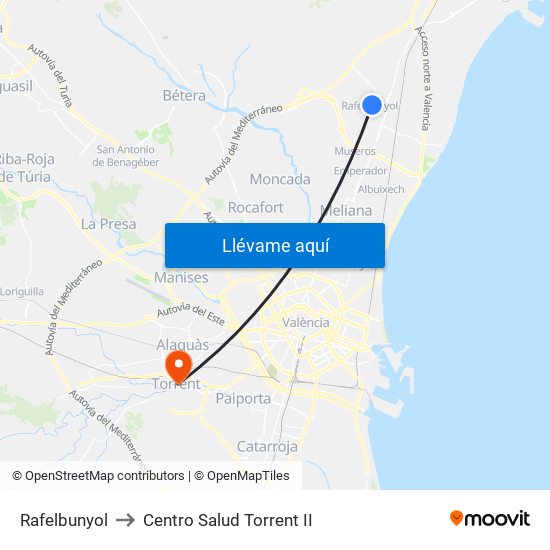 Rafelbunyol to Centro Salud Torrent II map