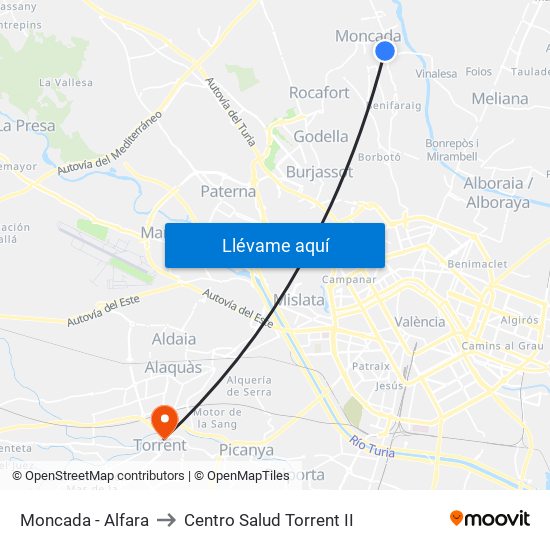 Moncada - Alfara to Centro Salud Torrent II map