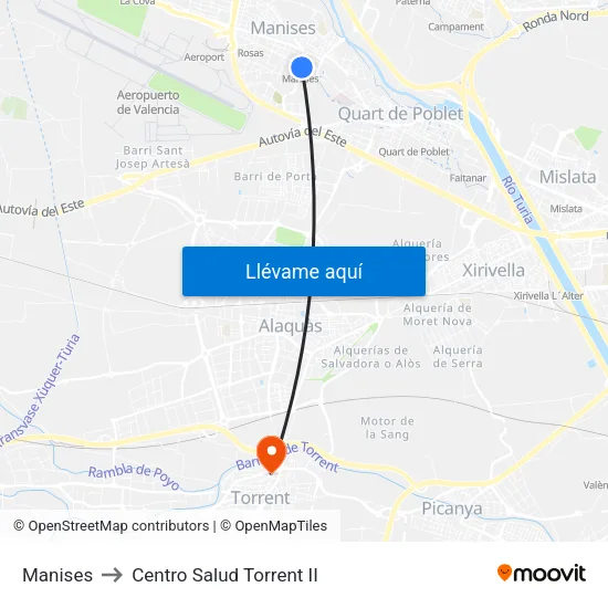 Manises to Centro Salud Torrent II map