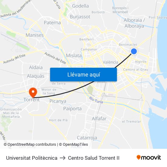 Universitat Politècnica to Centro Salud Torrent II map