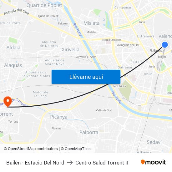 Estació Del Nord - Bailén to Centro Salud Torrent II map