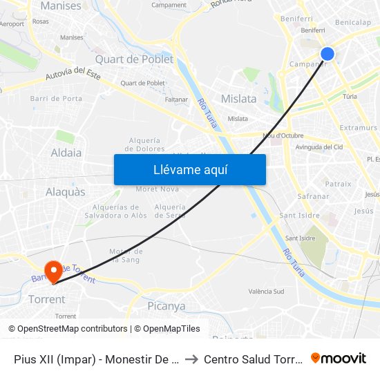 Pius XII (Impar) - Monestir De Poblet to Centro Salud Torrent II map