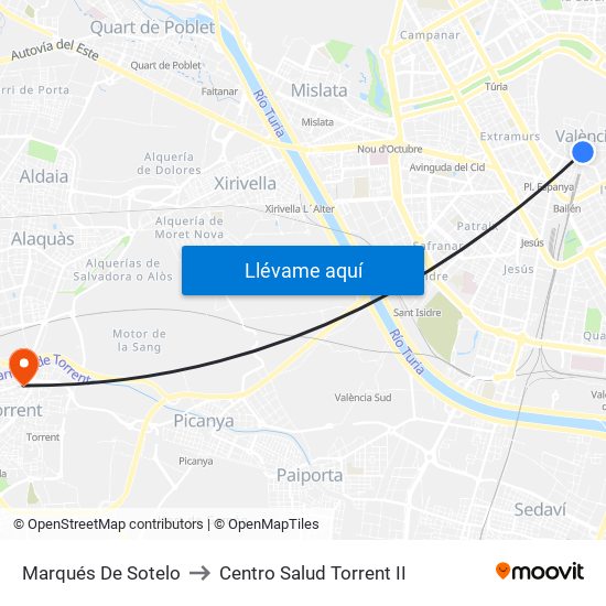 Marqués De Sotelo to Centro Salud Torrent II map