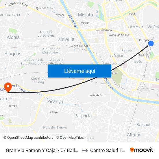 Gran Vía Ramón Y Cajal - C/ Bailén [València] to Centro Salud Torrent II map