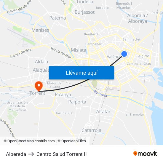 Albereda to Centro Salud Torrent II map