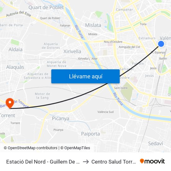Estació Del Nord - Guillem De Castro to Centro Salud Torrent II map