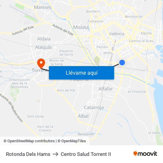 Rotonda Dels Hams to Centro Salud Torrent II map