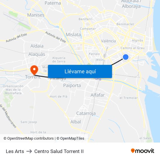 Les Arts to Centro Salud Torrent II map
