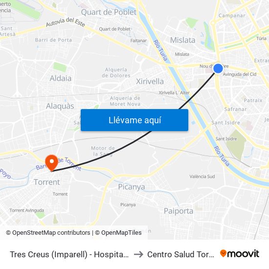 Hospital General to Centro Salud Torrent II map