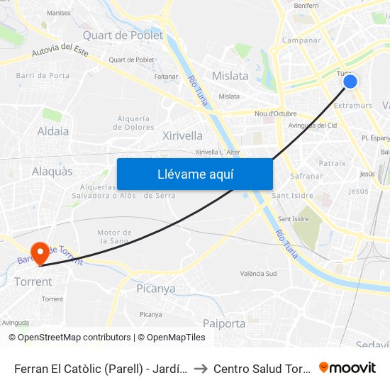 Jardí Botànic to Centro Salud Torrent II map