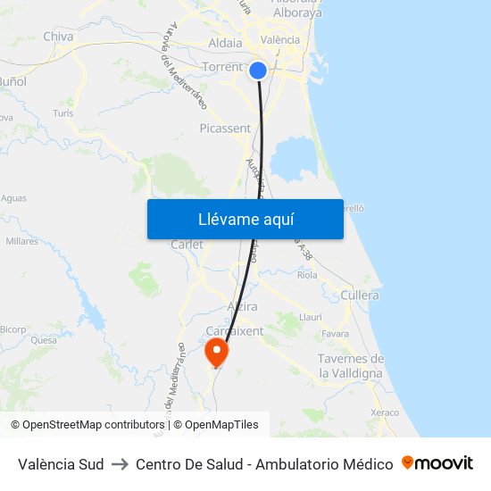 València Sud to Centro De Salud - Ambulatorio Médico map