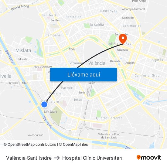 València-Sant Isidre to Hospital Clínic Universitari map