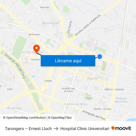 Tarongers – Ernest Lluch to Hospital Clínic Universitari map