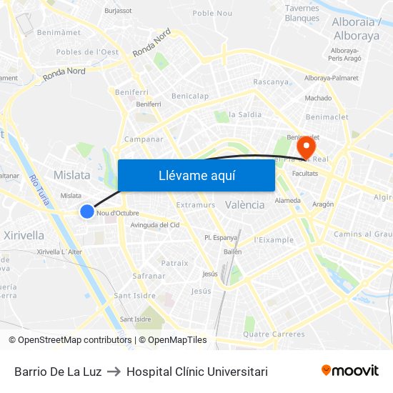 Barrio De La Luz to Hospital Clínic Universitari map