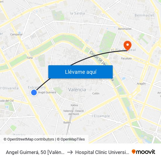 Angel Guimerá, 50 [València] to Hospital Clínic Universitari map