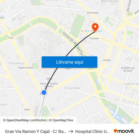 Gran Vía Ramón Y Cajal - C/ Bailén [València] to Hospital Clínic Universitari map