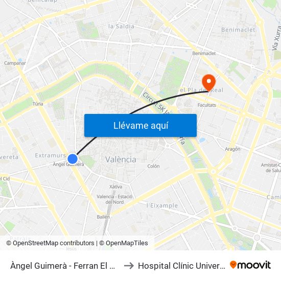 Àngel Guimerà - Ferran El Catòlic to Hospital Clínic Universitari map