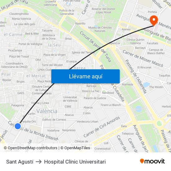 Estació Del Nord - Guillem De Castro to Hospital Clínic Universitari map