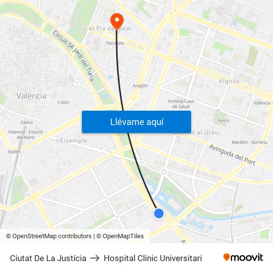 Ciutat De La Justícia to Hospital Clínic Universitari map