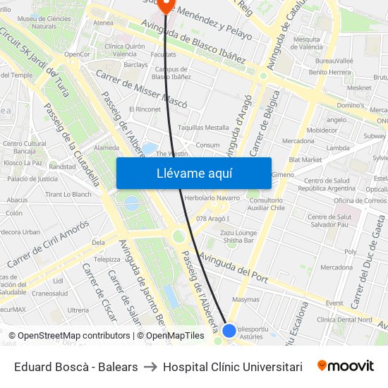 Eduard Boscà - Balears to Hospital Clínic Universitari map